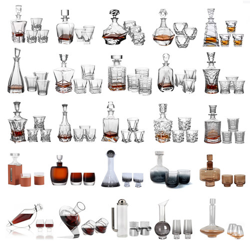 现代轻奢样板间茶几透明玻璃酒具套装酒吧吧台醒酒器酒柜酒瓶摆件