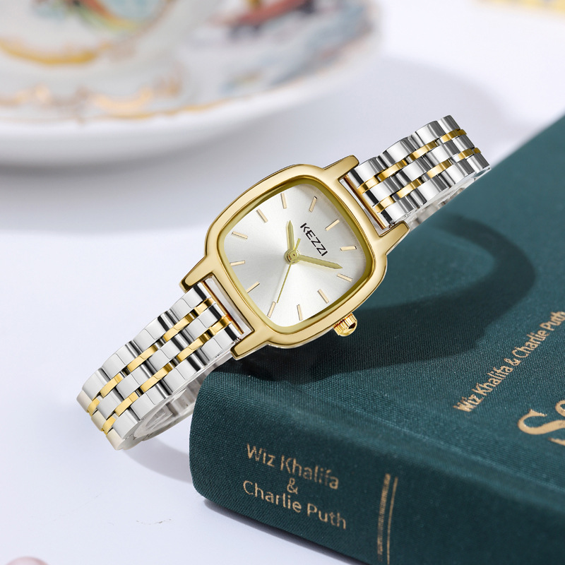 kezzi手表女小众轻奢钢带方形小表盘女款学生初高中感