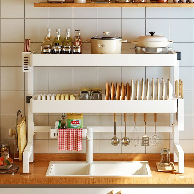 置物架厨房水槽沥水架奶油风台面收纳多功能加厚碗碟架碗盘搁板