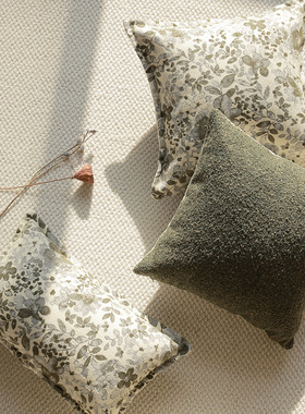 复古美式沙发抱枕高级感样板房客厅绿色腰靠背床头靠垫腰枕抱枕套