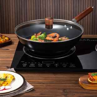 荣事达不沾炒锅无涂层炉灶通用健康中式平地铁锅铸铁平底锅不粘锅