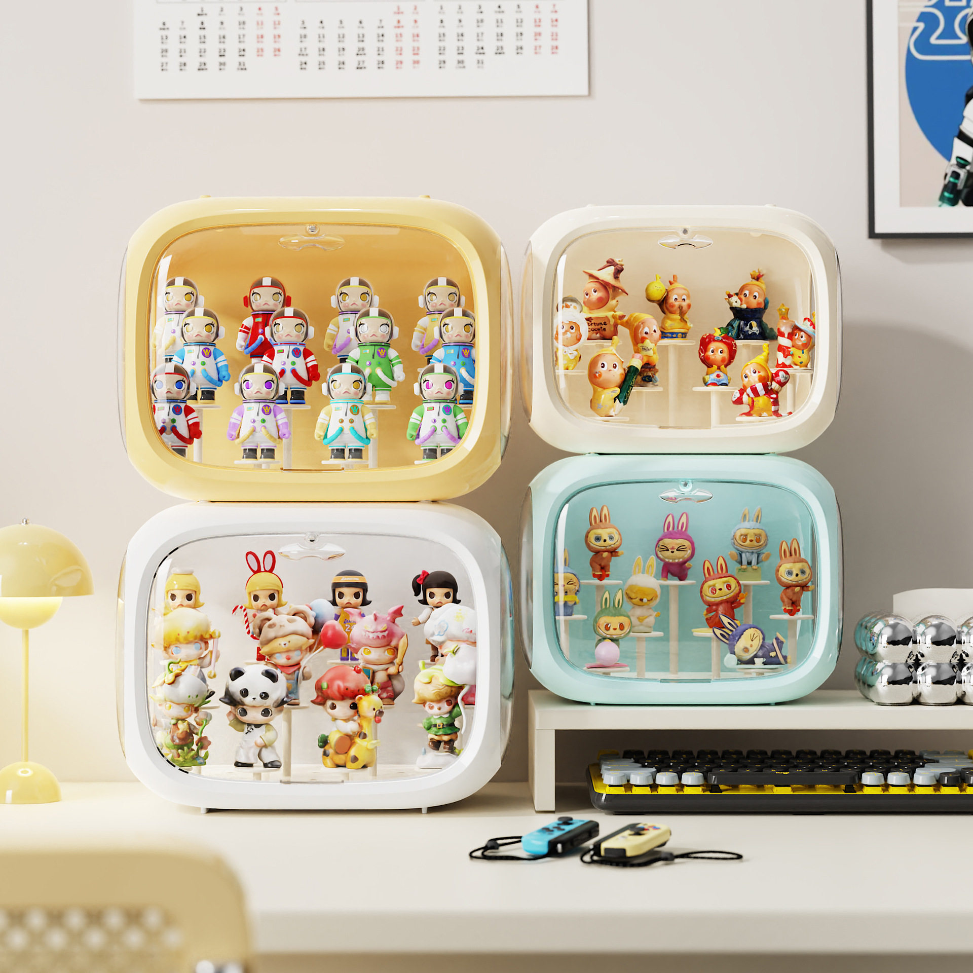 泡泡玛特盲盒公仔收纳盒手办玩偶周边太空仓展示盒多功能透明娃屋