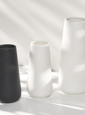 黑色陶瓷水养花瓶北欧简约创意干花花瓶家居装饰客厅插花玄关摆件