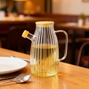 竖纹竹盖油壶大容量家用酱油醋料酒分装瓶高硼硅玻璃厨房用分装瓶