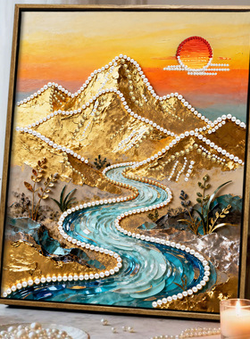 日照金山珍珠画DIY海浪手工珍珠自粘画高级感客厅装饰画风景画