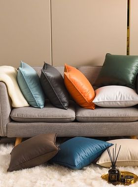 科技布抱枕轻奢客厅沙发靠枕套靠垫汽车腰枕橙色大靠背垫北欧现代