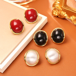 法式 高级感大气名媛风秋冬耳饰女小众饰品 复古椭圆形耳钉简约时尚