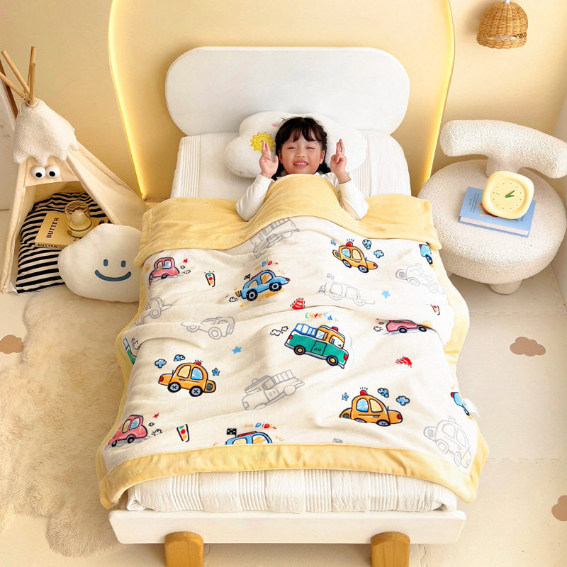 婴童牛奶绒毛毯冬季加绒加厚盖被珊瑚绒幼儿园宿舍午睡毯沙发毯子