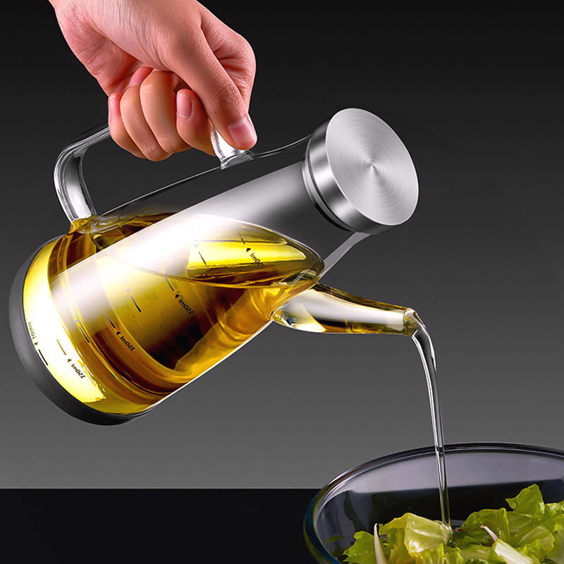 高硼硅耐热玻璃油壶防漏油瓶厨房酱油醋壶大号带刻度调料瓶把手盖