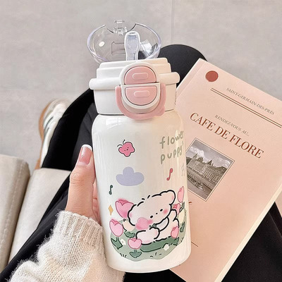 新款保温水杯女生高颜值食品级316双饮口学生上学大容量吸管杯子