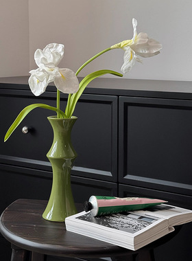 竹节花瓶陶瓷家居装饰插花摆件高级感小众轻奢陶瓷花瓶桌面花器