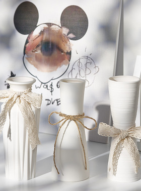 现代陶瓷干花花瓶小清新满天星水培摆件白色客厅插花北欧家居装饰