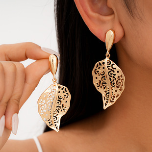 欧美银针镂空树叶耳钉小众高级感耳环复古百搭耳饰设计感小众