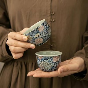 中式 青花汝窑禅定茶杯主人杯品茗杯中国风珐琅彩高档家用喝茶单杯