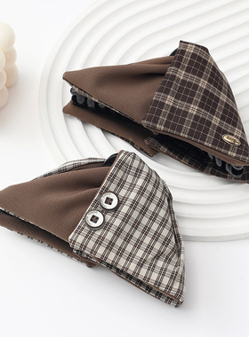 新款韩国线条布艺灰色三角抓夹 饱满后脑勺高级感扎高马尾发夹