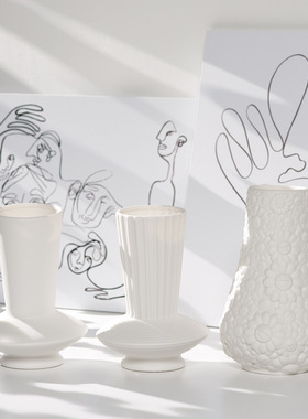 ins北欧创意白色简约陶瓷干花花瓶家居现代鲜花客厅插花装饰摆件