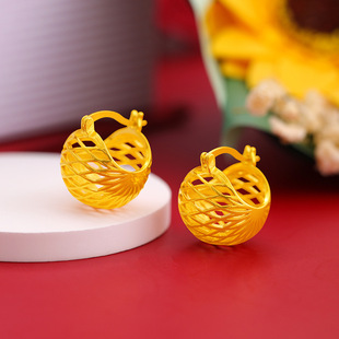 高级感镂空提篮耳扣简约时尚 百搭冷淡风耳环仿金耳饰几何半圆设计