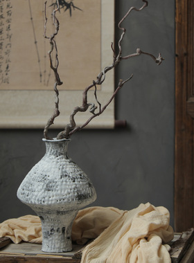 景德镇侘寂风陶瓷花瓶新中式复古粗陶花器家居民宿酒店装饰品摆件