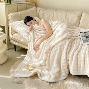 冬季 毛毯加厚兔毛泡泡绒法兰绒可盖可铺轻奢保暖双面绒宿舍双人毯