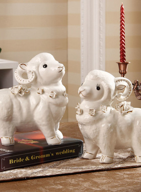 欧式陶瓷动物羊摆件家居客厅办公室乔迁装饰品结婚庆礼物工艺品