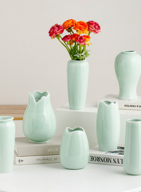青瓷花瓶仿真花插花摆件家居客厅轻奢高级感装饰水培器皿花器