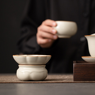 汝窑米黄茶漏套组陶瓷茶滤功夫茶具滤茶器茶叶过滤网茶水分离茶隔