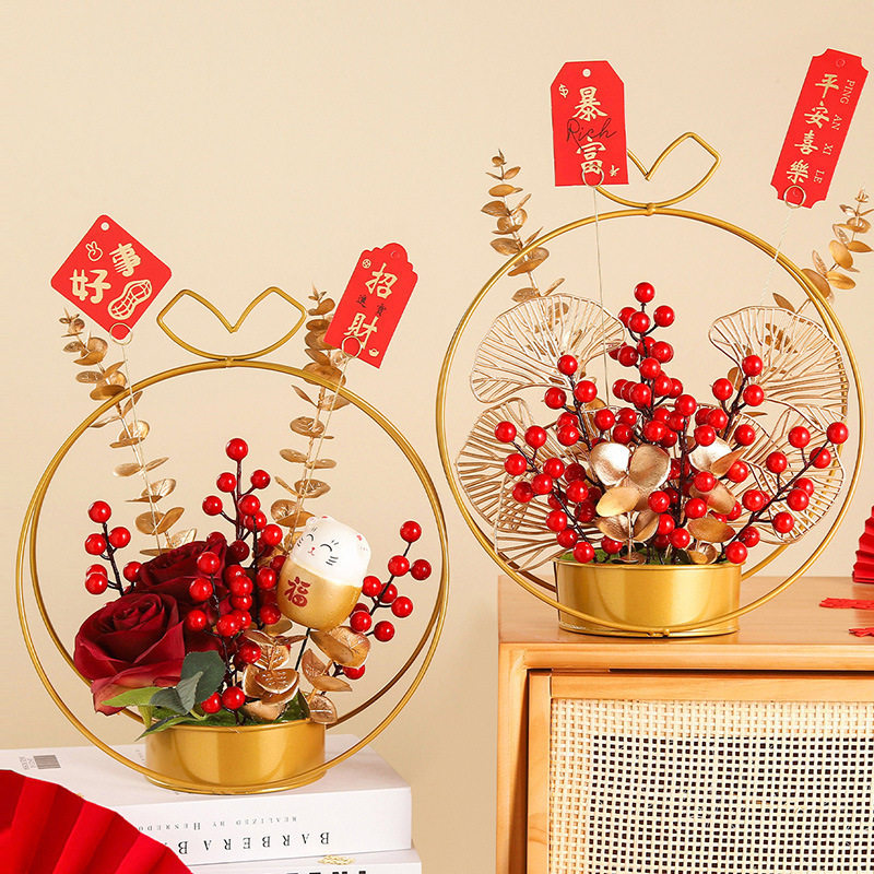 发财果新年摆件年宵花假花客厅仿真花铁艺摆件新婚乔迁装饰花篮,家居饰品,落地摆件,淘宝优惠券,粉丝福利购,淘宝优惠卷