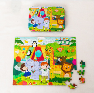 新款 120片铁盒拼图卡通系列益智拼板儿童早教专注力训练益智玩具