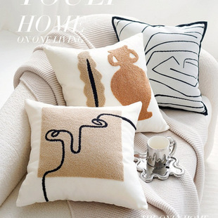 棕色复古奶油色轻奢客厅沙发抱枕套法式 米色中古靠枕床头靠垫