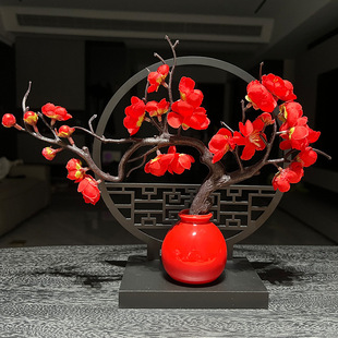 玄关塑料屏风摆件新中式花瓶摆件家庭客厅插花高颜值仿真花装饰品