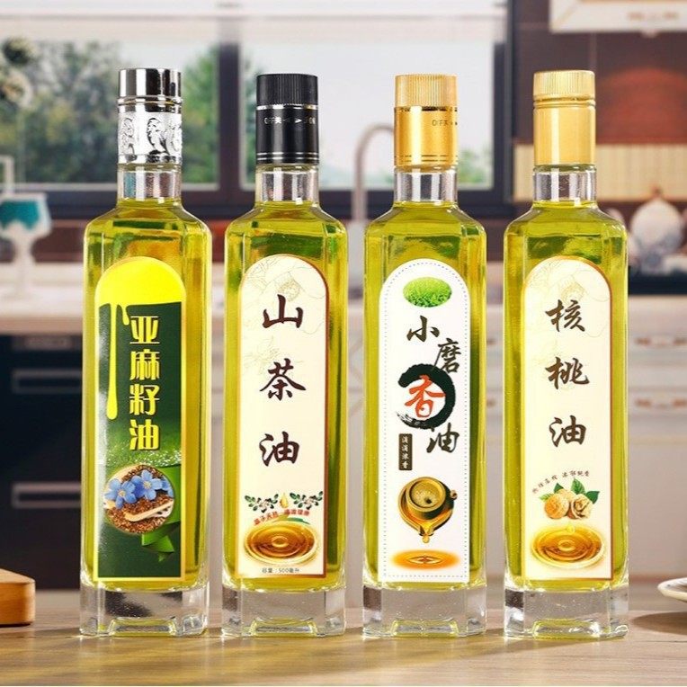 高端精白料八角橄榄油瓶野山茶油瓶核桃油芝麻油方形分装玻璃油壶