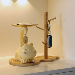 招财猫入户玄关钥匙收纳托盘摆件客厅吧台家居装饰品乔迁新居礼品