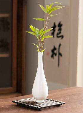 陶瓷白瓷瓶纯白观音玉净瓶简约中式花瓶家居摆件插花水培素色花瓶