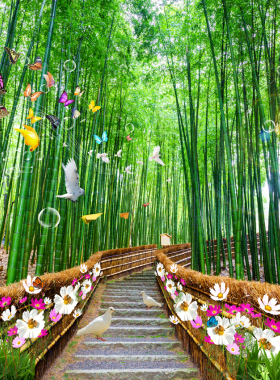 林间小路竹林小路竹子竹林绿色大自然风景画海报壁纸家居餐厅画11