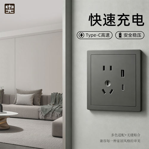 100型大尺寸五孔USB开关插座