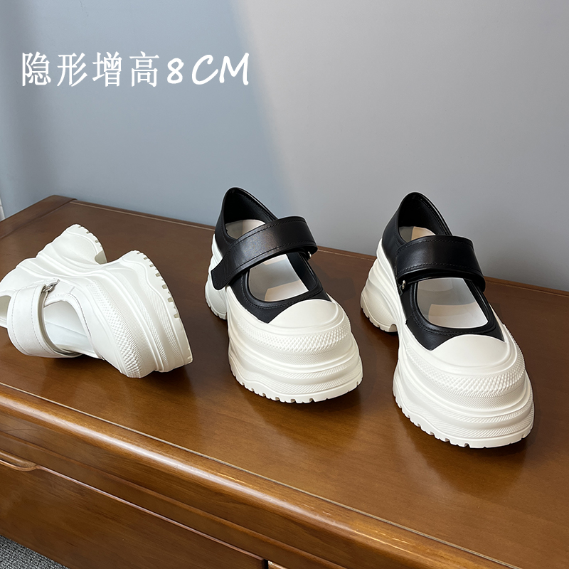 厚底内增高玛丽珍鞋女一字带单鞋