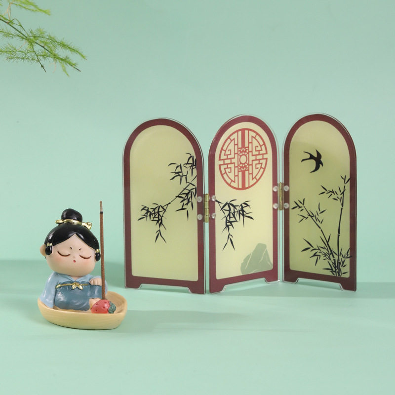 中式小屏风亚克力摆件创意桌面装饰小摆件古风立牌玄关摆台装饰画