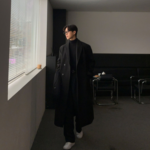 大衣男韩版过膝无羊绒中长款男士风衣秋冬季加厚男款落肩毛呢外套