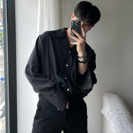 长袖条纹衬衫男韩式休闲衬衣外套男春秋高级感潮男装春季2025新款