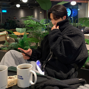 宽松加绒保暖棉衣韩版 新款 高级感立领棉衣 冬季 摇粒绒棉服外套男士