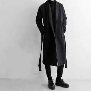 高级过膝风衣男加厚潮牌呢子外套潮流 韩版 秋冬季 毛呢大衣男中长款