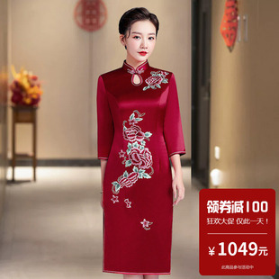 醋酸缎面旗袍缎面短款适合妈妈穿的新中式国风轻奢高级感喜婆婆春