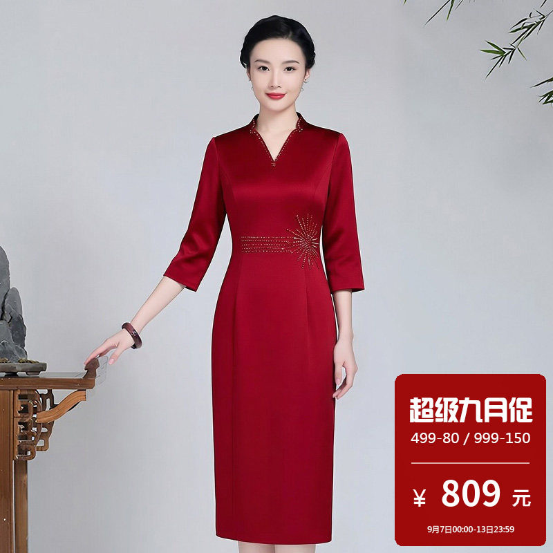 婚礼上妈妈穿的衣服旗袍连衣裙礼服春装高贵年轻款平时可穿小个子
