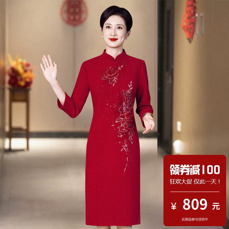 妈妈礼服高贵唐装时尚婚宴高贵洋气喜服参加婚礼的连衣裙轻奢高级
