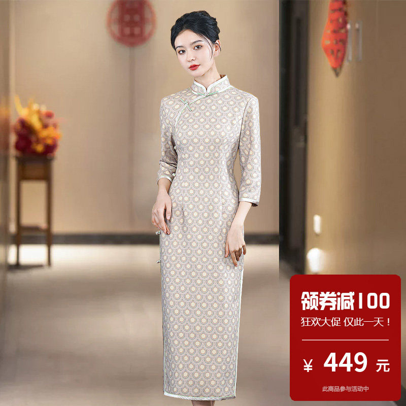 曼丽绒旗袍裙通勤女新中式日常可穿年轻款素雅改良小个子微胖春季