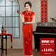 重磅真丝桑蚕丝旗袍长款 礼服 红底小花图案老上海复古苏杭海派中式