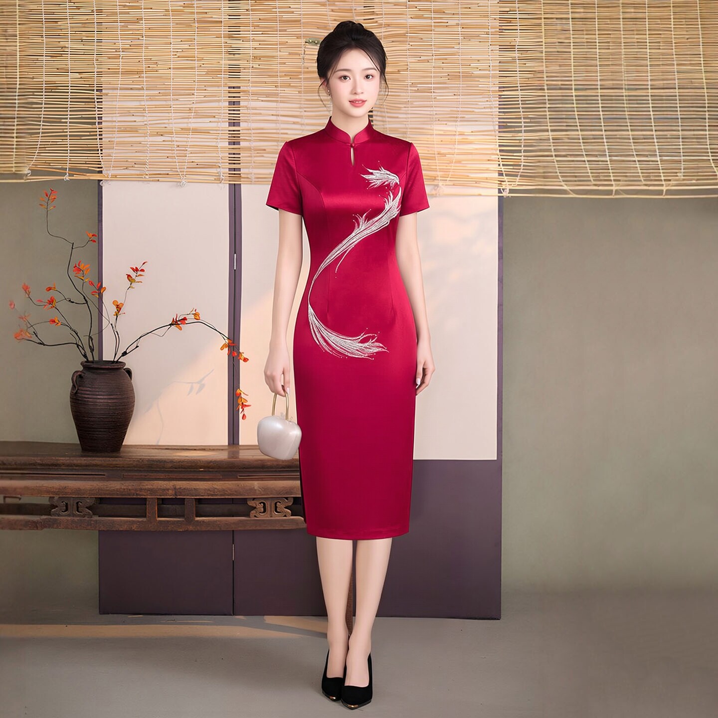 醋酸缎面适合参加婚礼的旗袍高端妈妈晚礼服高贵时尚年轻款改良版
