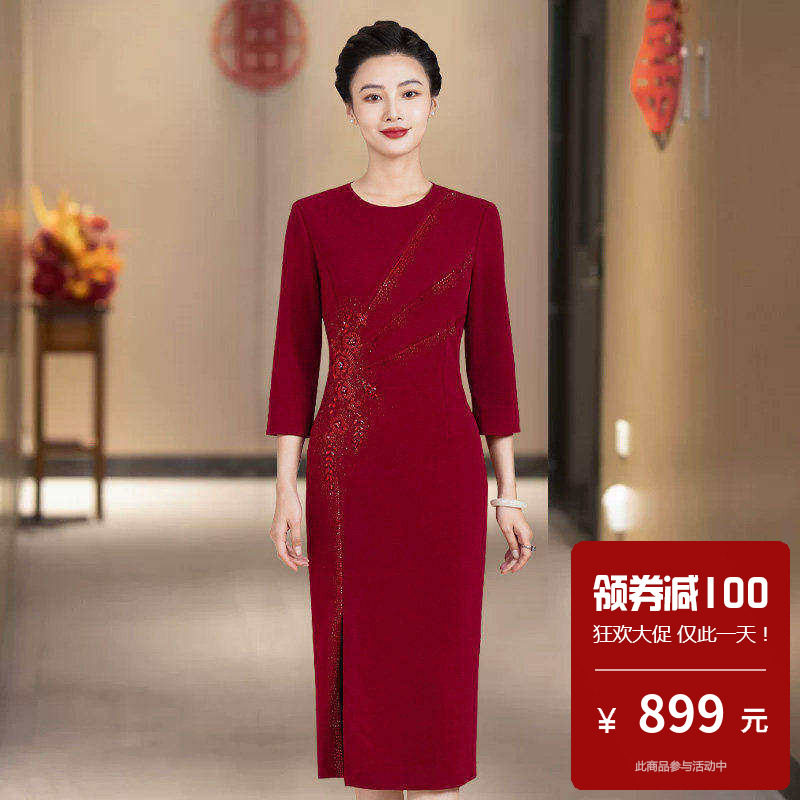 假两件妈妈改良旗袍连衣裙中式改良轻奢高级感低领新款春款小个子