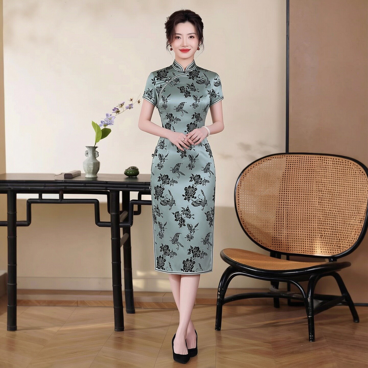 高端真丝桑蚕丝旗袍中款及膝女高级感小个子年轻款2026新款微胖春