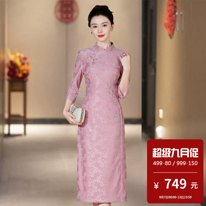 高档蕾丝中长款高端婚礼妈妈晚礼服高贵洋气旗袍女大码胖mm新中式